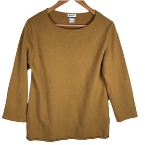 Women Sweater Angora Merino Cashmere Sz M Tan Quiet Luxury Preppy The Look Soft